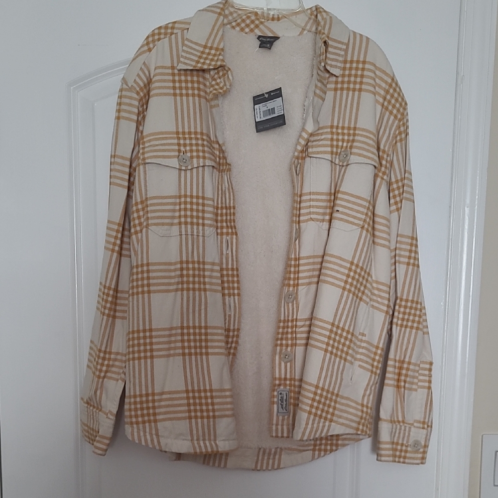 Eddie Bauer Cream and Yellow Plaid Utility Jacket